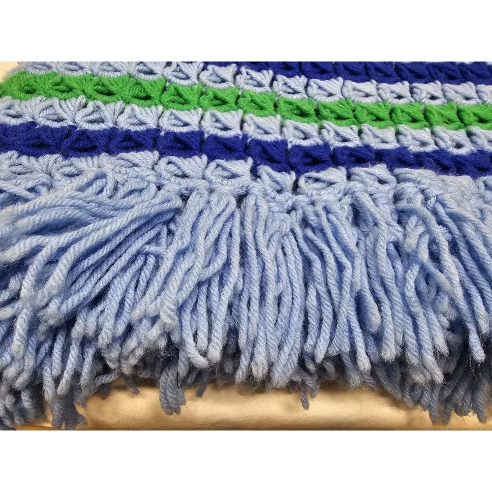 Vintage Large Colorful Crochet Afghan Blanket Throw 79x41 Grannycore